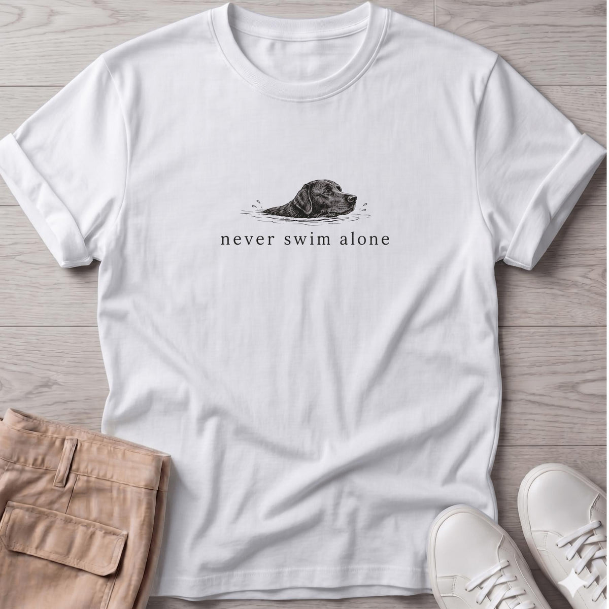 Never Swim Alone Lab Dog T-Shirt, a gift for Labrador moms