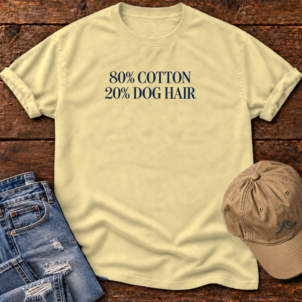 80% Cotton 20% Dog Hair T-Shirt in Butter, Salty Paws Comfort Colors T-Shirt, front design flat lay