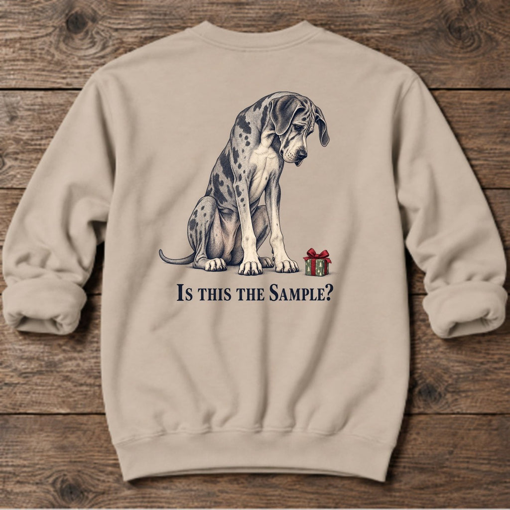 Is This the Sample Great Dane Back Design Midweight Sweatshirt in Sand, Salty Paws Midweight Sweatshirt, back design flat lay