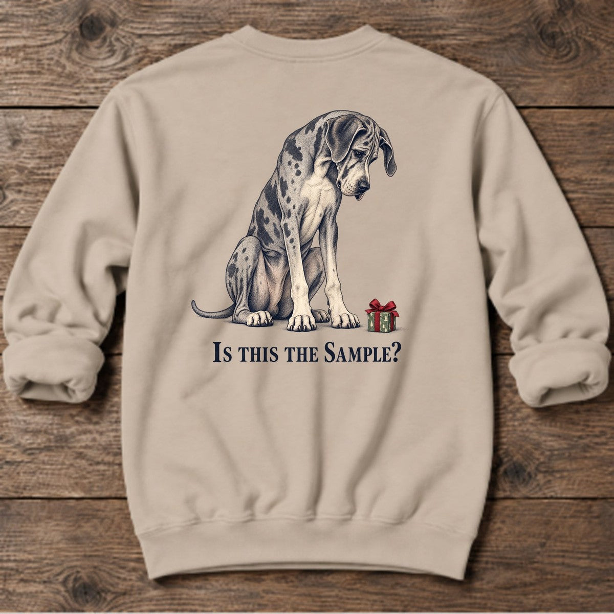 Is This the Sample Great Dane Back Design Midweight Sweatshirt in Sand, Salty Paws Midweight Sweatshirt, back design flat lay
