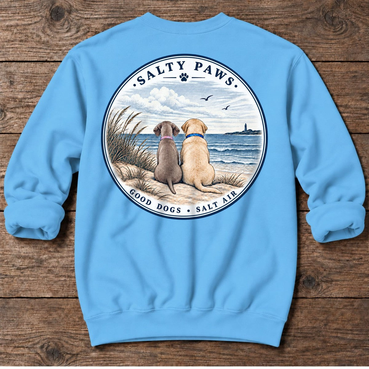 Beach Pelican Weim/Golden - Midweight Sweatshirt in Sky, Salty Paws coastal sweatshirt