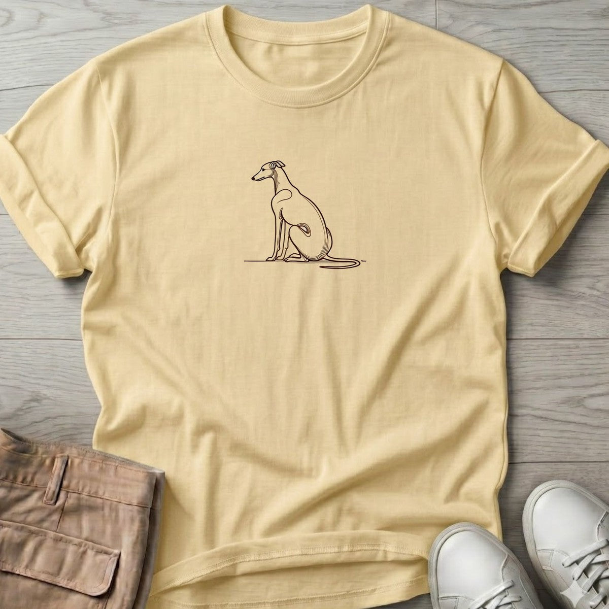 Greyhound Line Drawing T-Shirt in Cornsilk