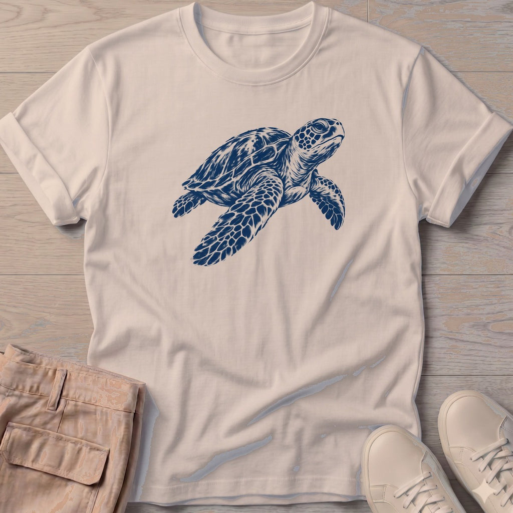 Sea Turtle T-Shirt in Sand, Salty Paws T-Shirt, front design flat lay