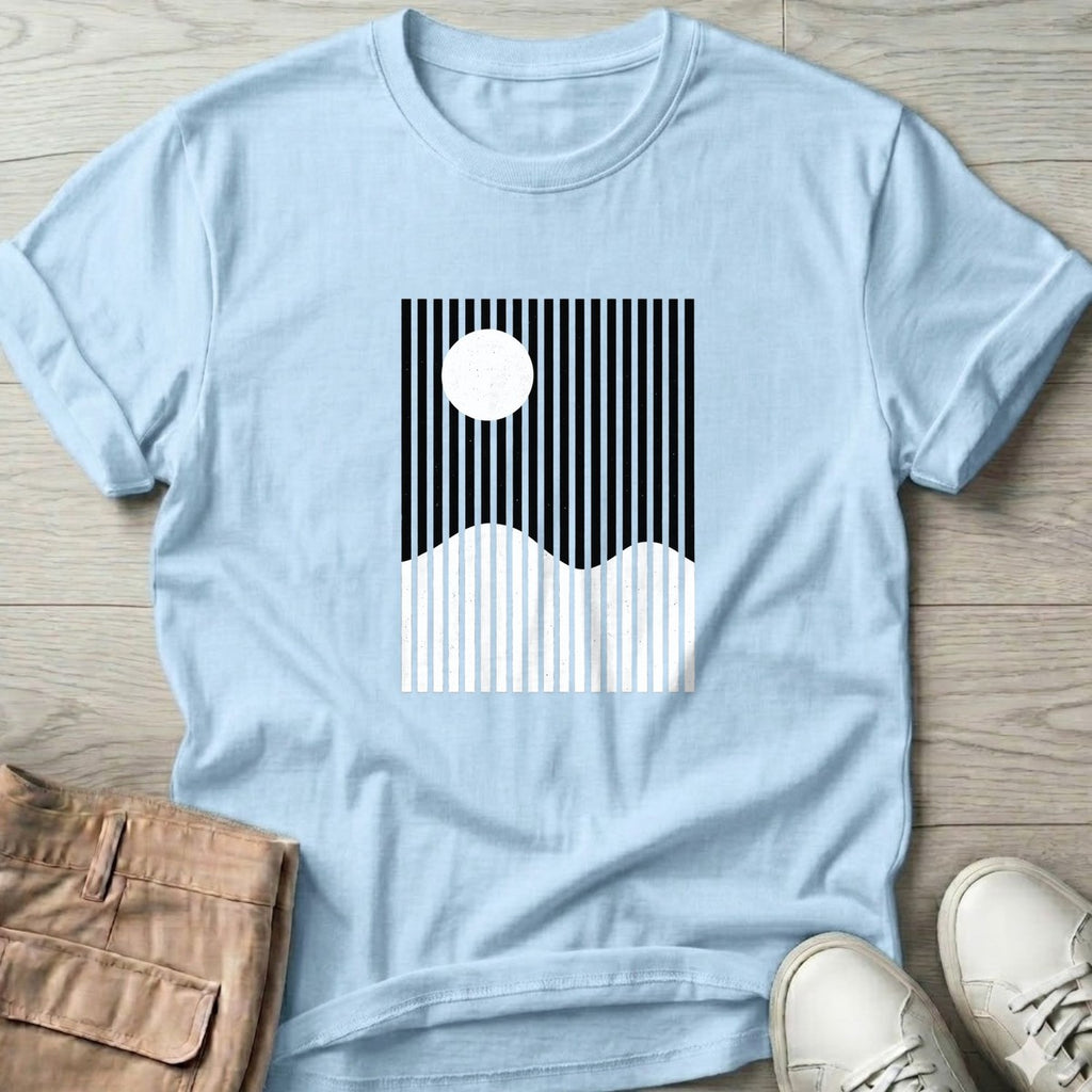 Ocean Sun Stripes T-Shirt in Light Blue, Salty Paws T-Shirt, front design flat lay