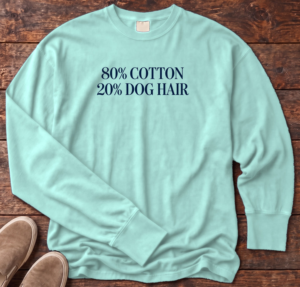 80% Cotton 20% Dog Hair Long Sleeve Tee in Chalky Mint, Salty Paws Comfort Colors Long Sleeve Tee, front design flat lay