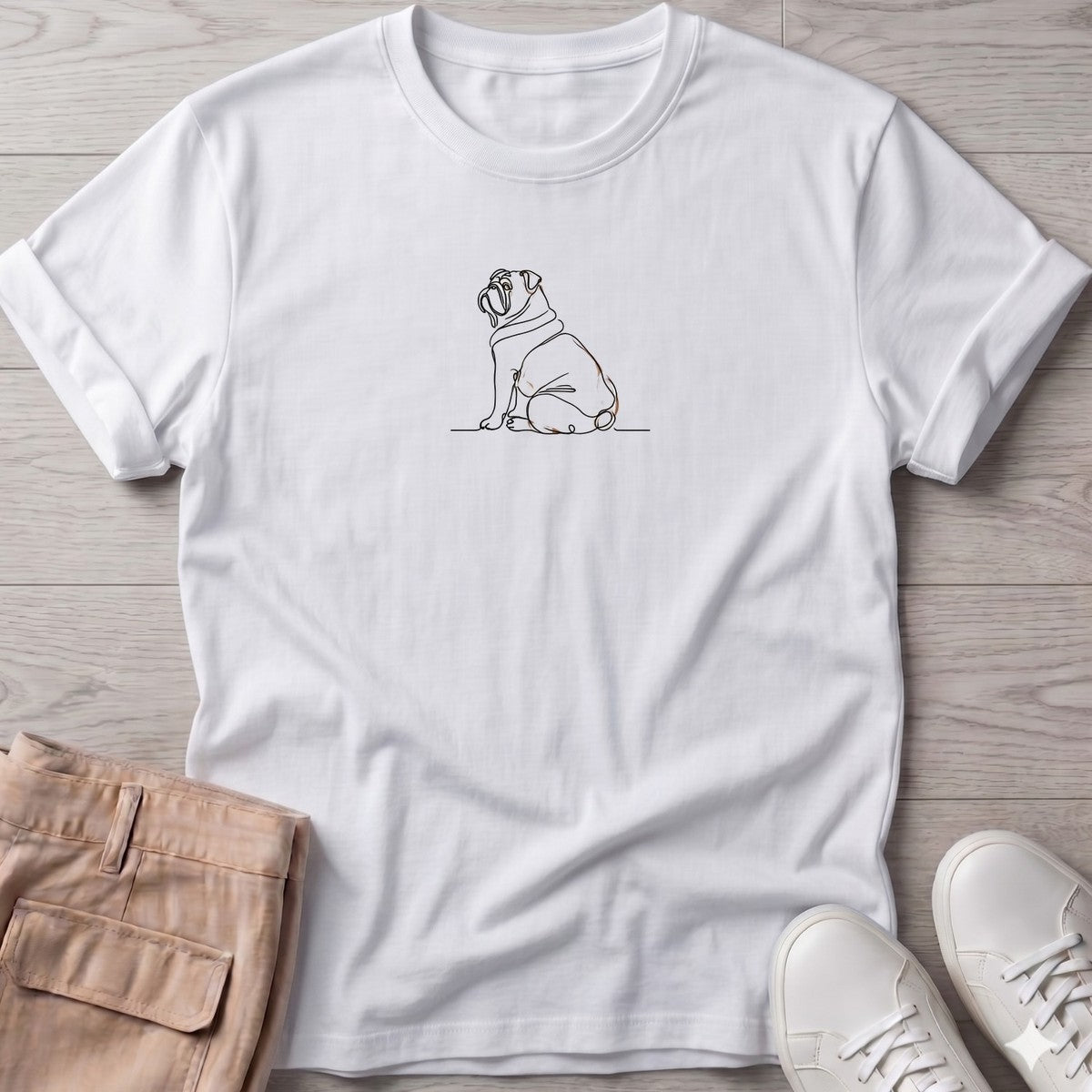 Bulldog Line Drawing T-Shirt in White