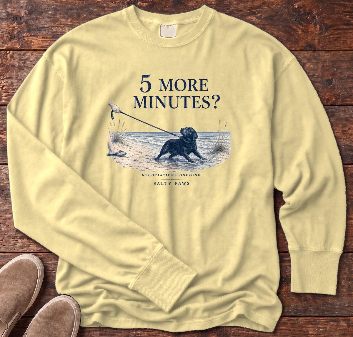 5 More Minutes? Labrador Long Sleeve Tee in Butter, Salty Paws Comfort Colors long sleeve tee