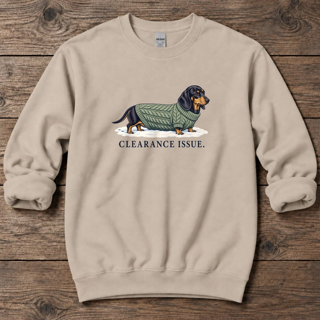 Clearance Issue Dachshund Midweight Sweatshirt in Sand, Salty Paws Midweight Sweatshirt, front design flat lay