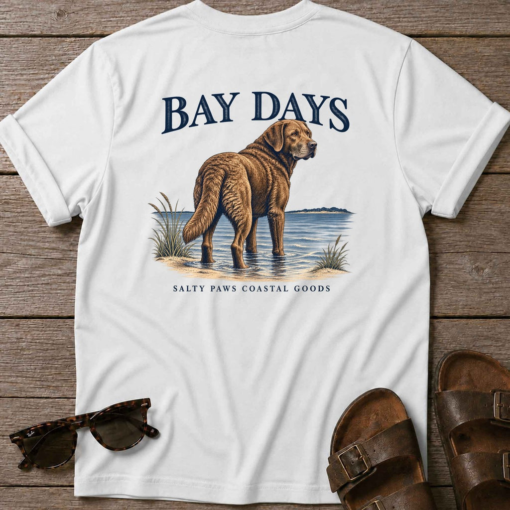 Bay Days Chesapeake Bay Retriever Back Design T-Shirt in White, Salty Paws coastal t-shirt
