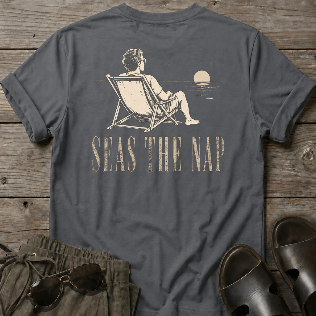 Seas the Nap Back Design T-Shirt - coastal graphic t-shirt, Salty Paws