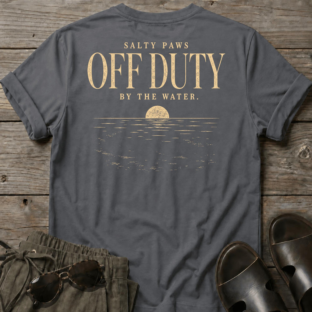 Off Duty Back Design T-Shirt (dark) - coastal graphic t-shirt, Salty Paws