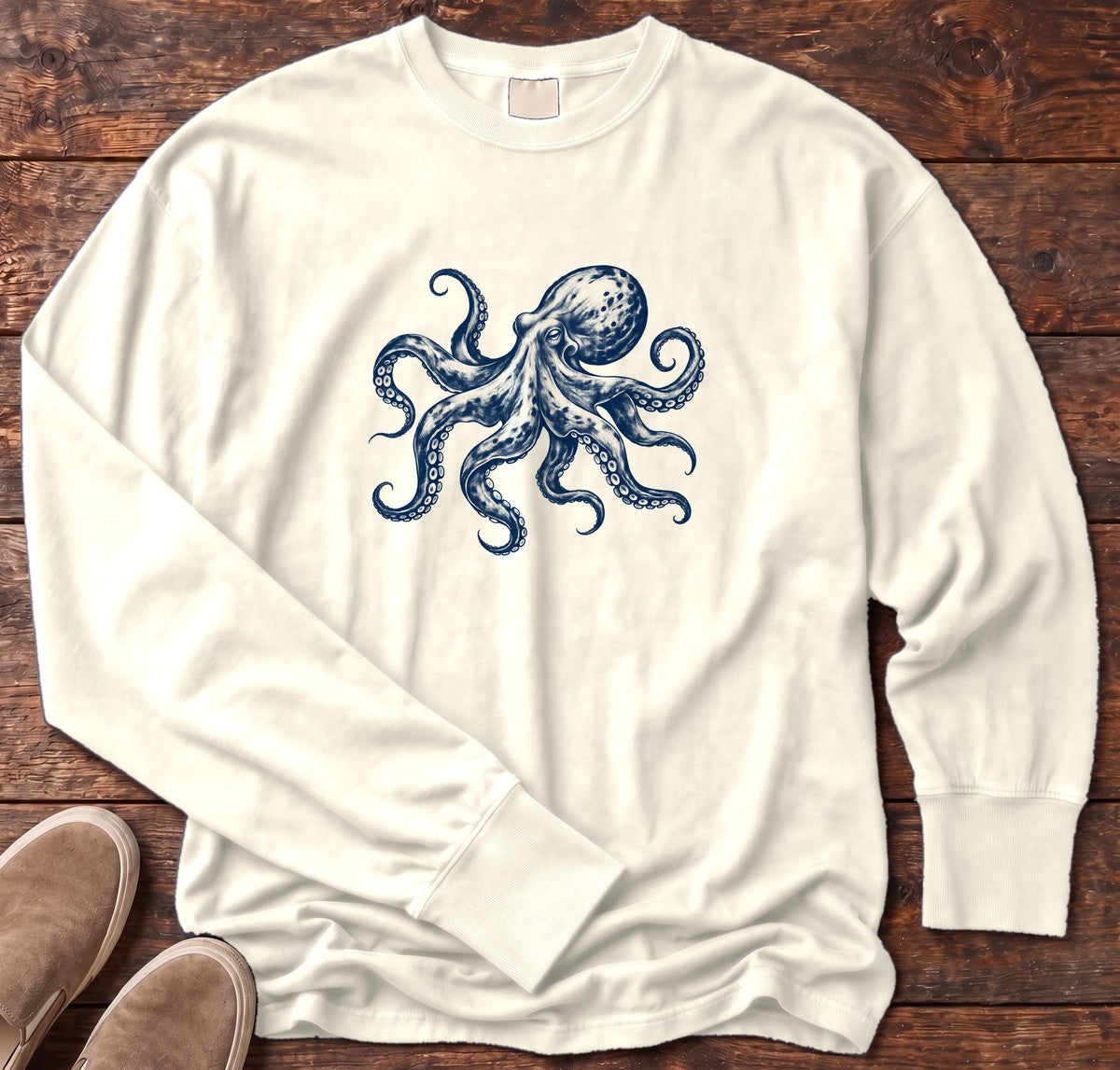 Octopus Long Sleeve Tee in Ivory, Salty Paws Comfort Colors long sleeve tee