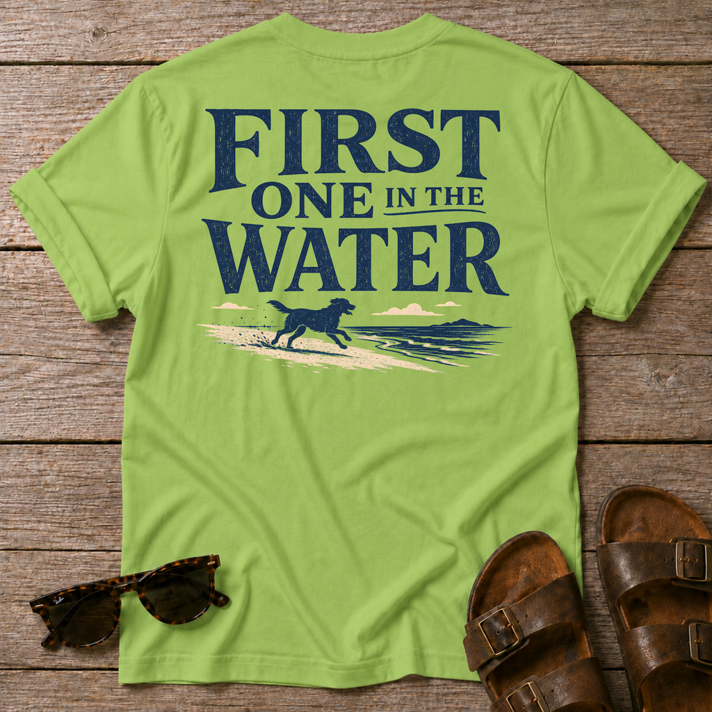First One in the Water Dog BACK DESIGN T-Shirt