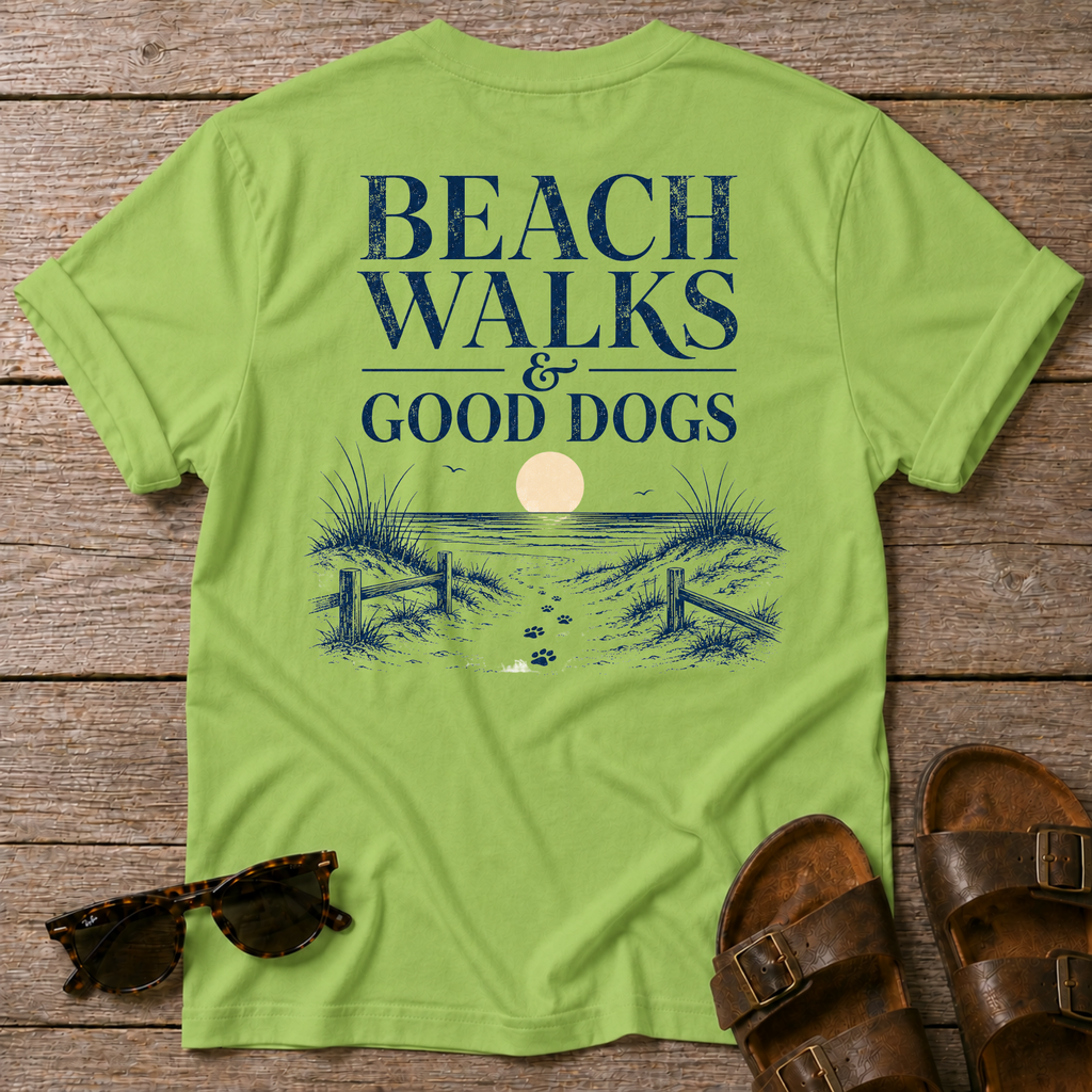 Beach Walks Good Dogs BACK DESIGN T-Shirt
