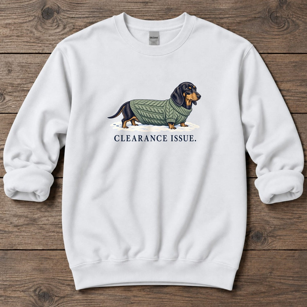 Clearance Issue Dachshund Midweight Sweatshirt in White, Salty Paws Midweight Sweatshirt, front design flat lay