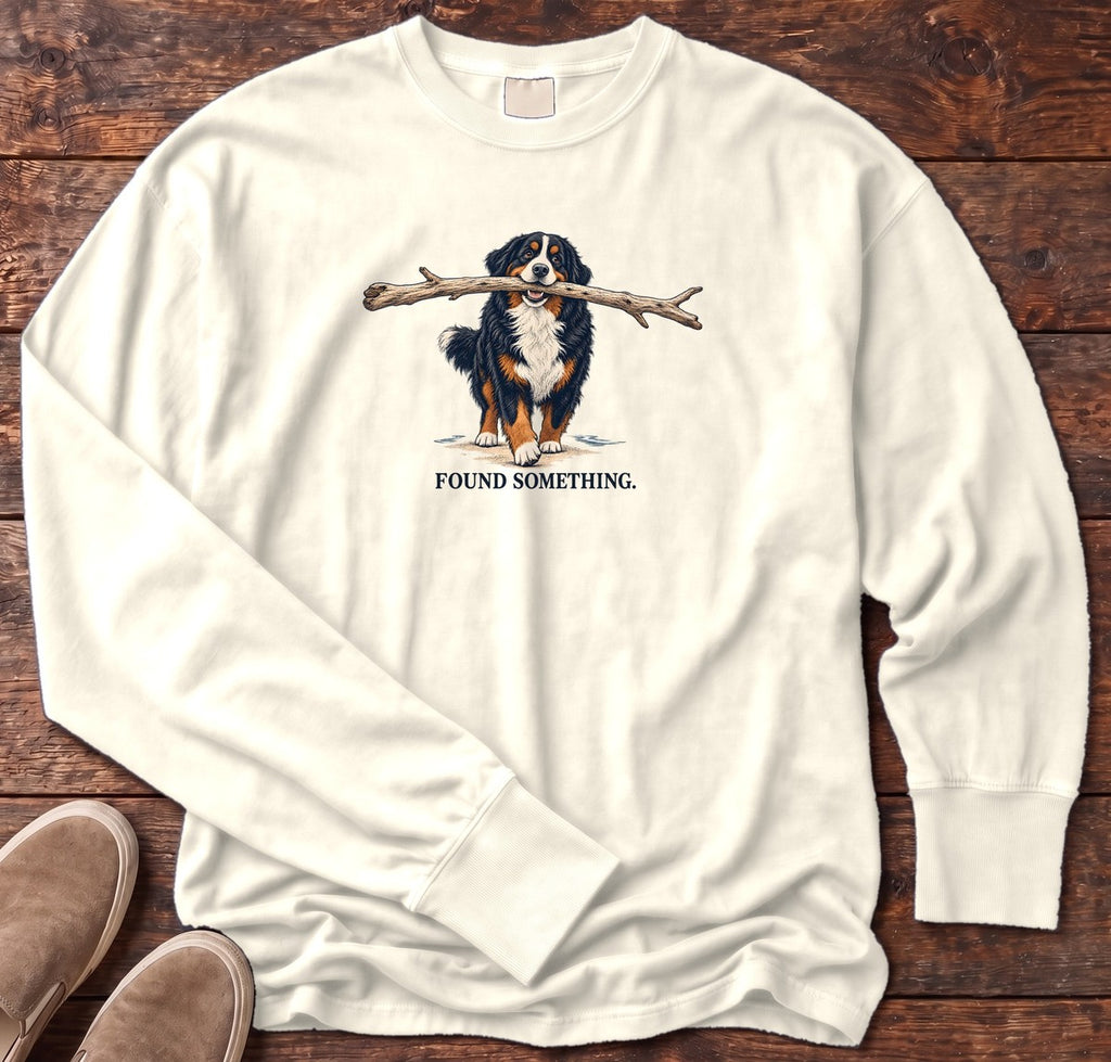 Found Something Bernese Long Sleeve Tee in Ivory, Salty Paws Comfort Colors long sleeve tee