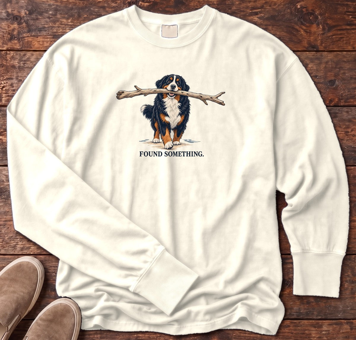 Found Something Bernese Long Sleeve Tee in Ivory, Salty Paws Comfort Colors long sleeve tee