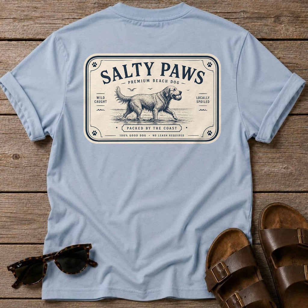 Salty Paws Premium Beach Dog Back Design T-Shirt in Light Blue