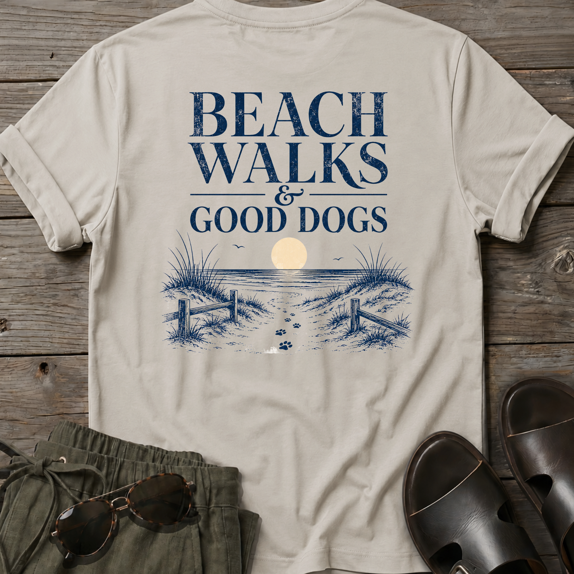 Beach Walks Good Dogs BACK DESIGN T-Shirt