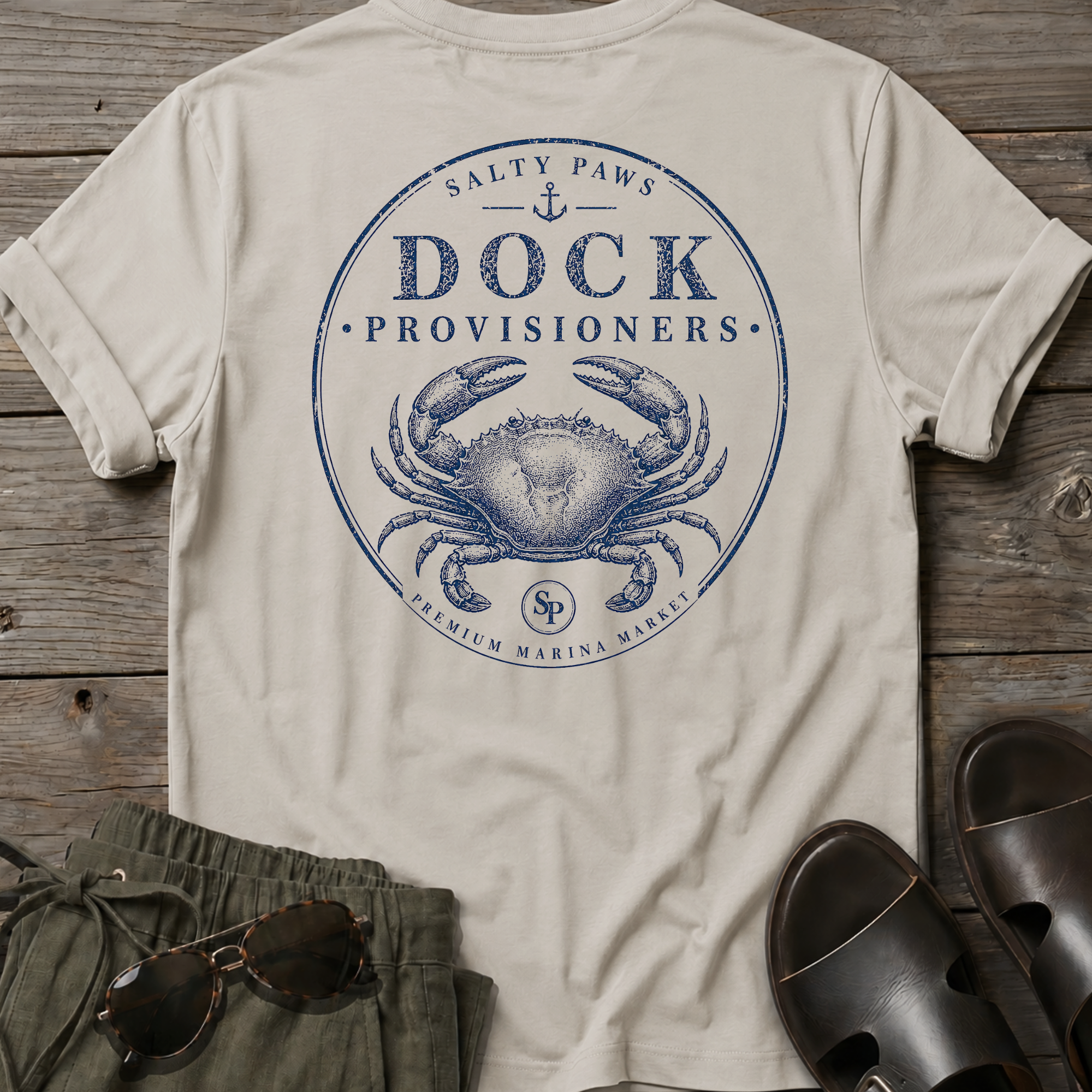 Dock Provisions Crab  BACK DESIGN T-Shirt