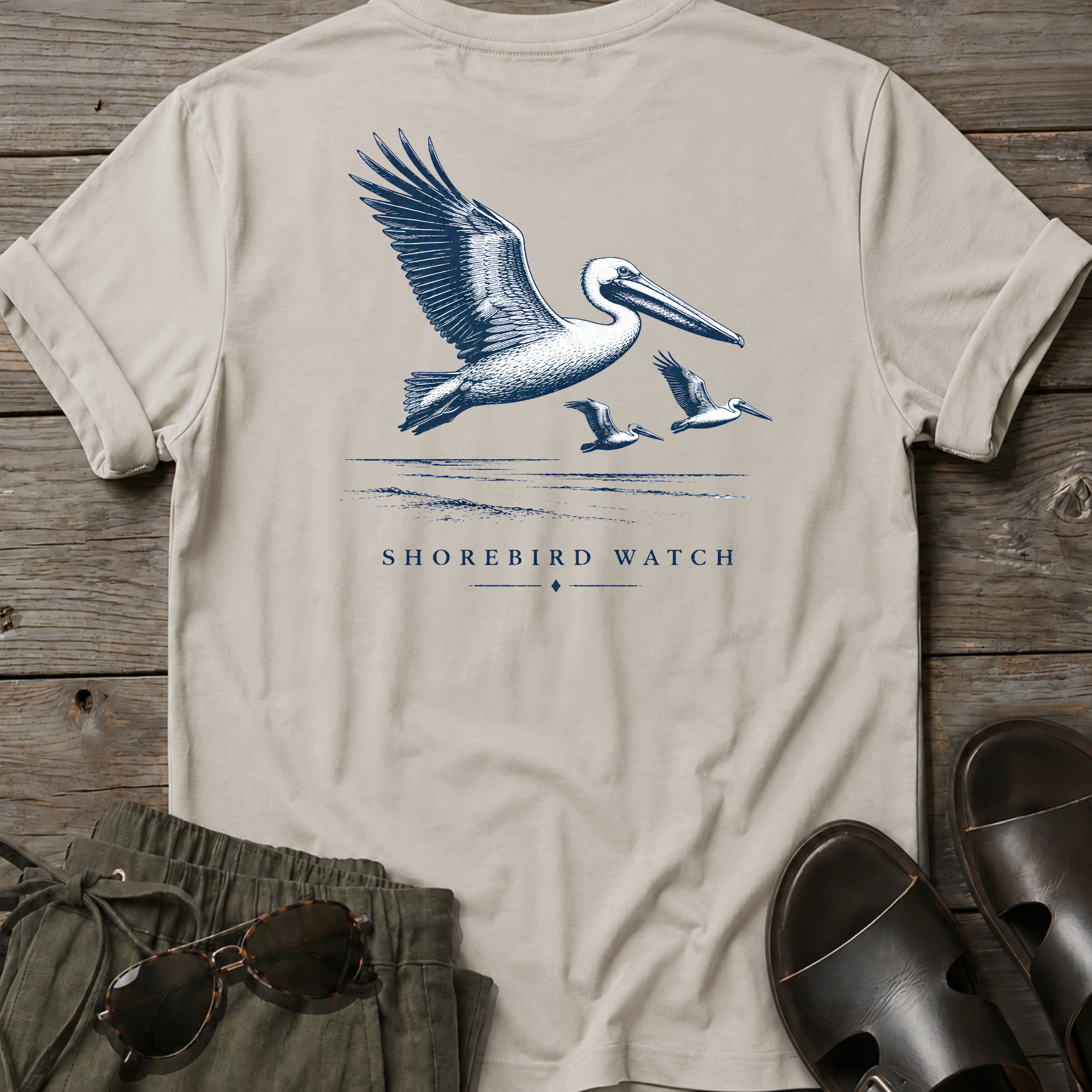 Pelican Shorebird Watch BACK DESIGN T-Shirt