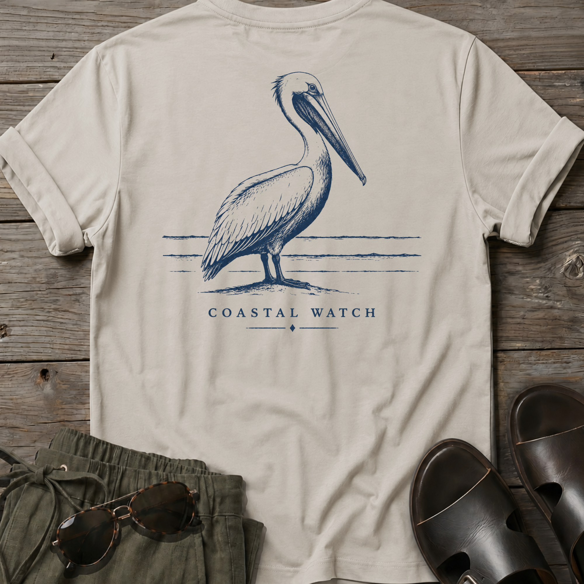 Coastal Watch Pelican BACK DESIGN T-Shirt