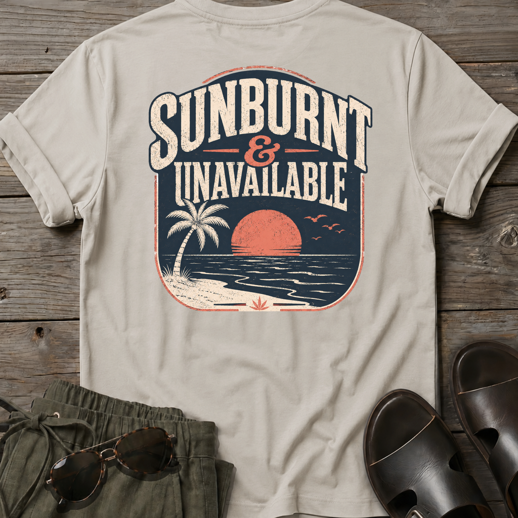 Sunburnt and Unavailable BACK DESIGN T-Shirt — Art Tee