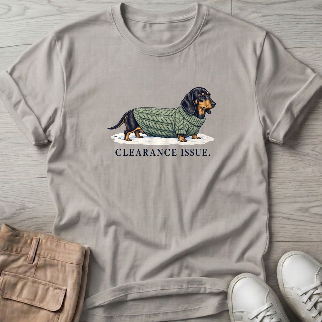 Clearance Issue Dachshund T-Shirt in Ice Grey, Salty Paws T-Shirt, front design flat lay