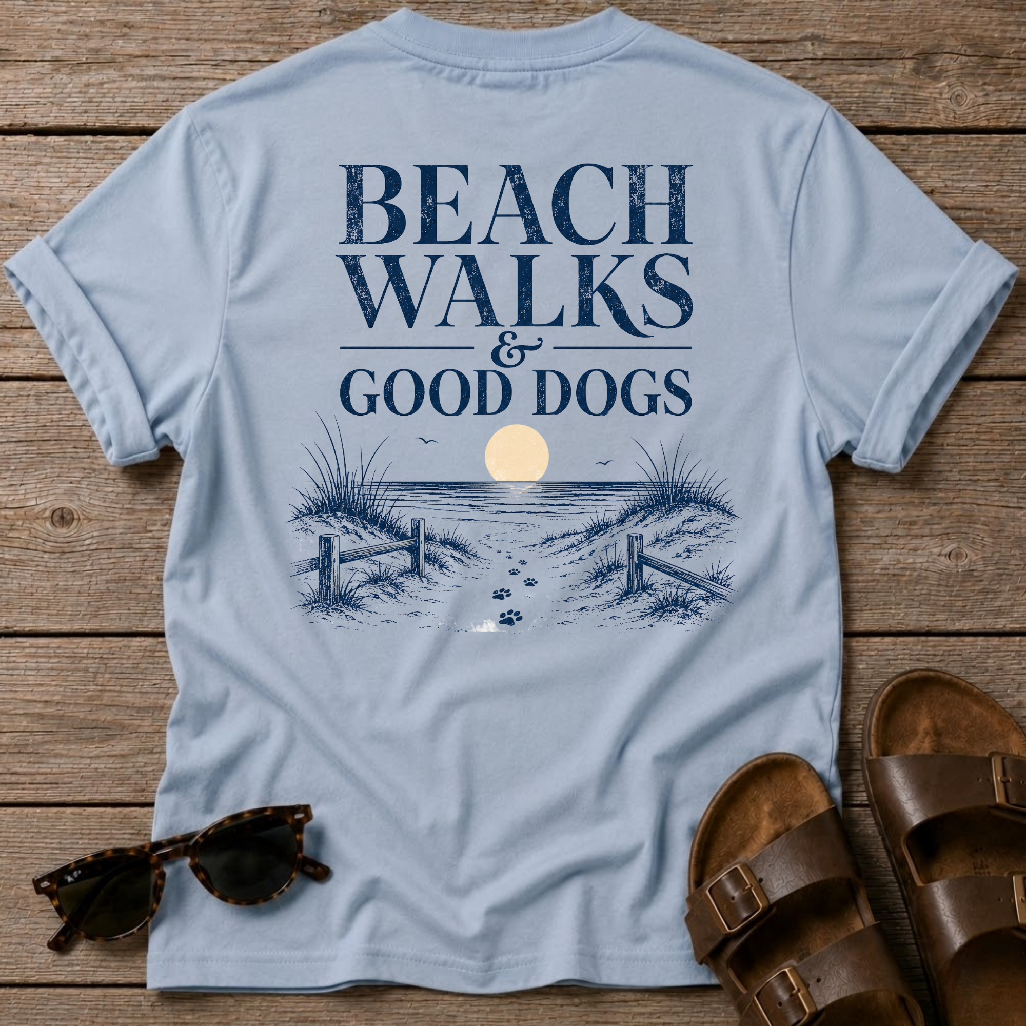 Beach Walks Good Dogs BACK DESIGN T-Shirt