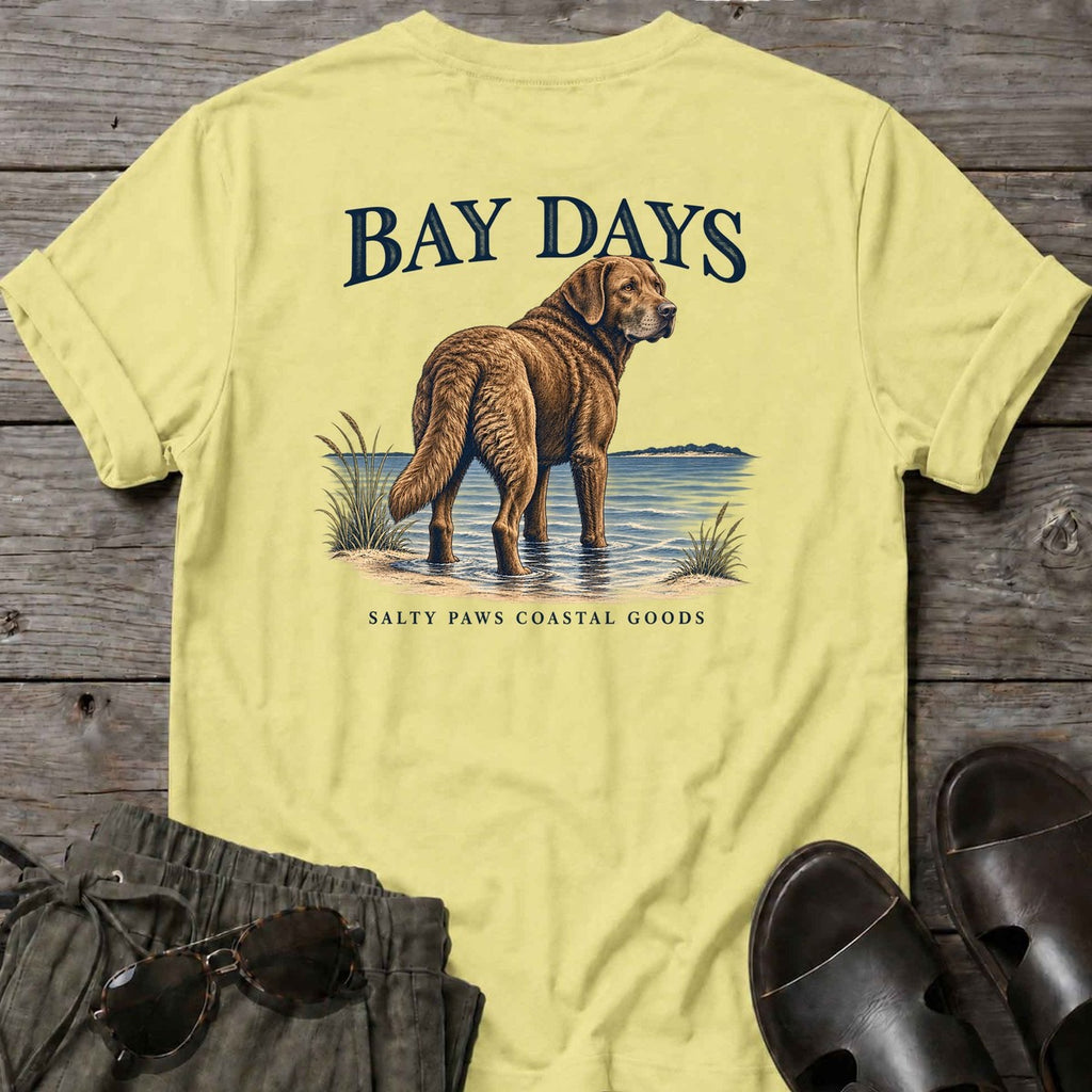 Bay Days Chesapeake Bay Retriever Back Design T-Shirt in Cornsilk, Salty Paws coastal t-shirt