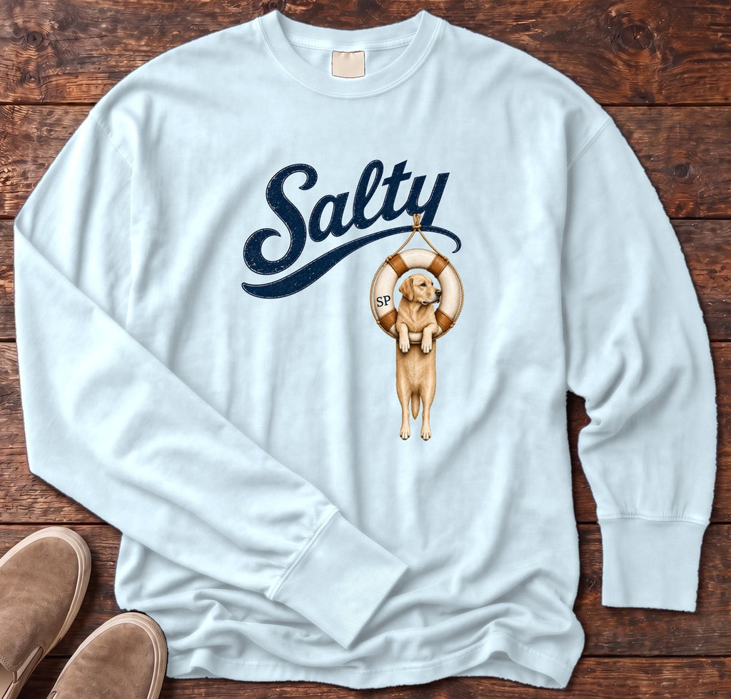 Salty Golden Tube Long Sleeve Tee Comfort Colors in Chambray, Salty Paws Comfort Colors long sleeve tee