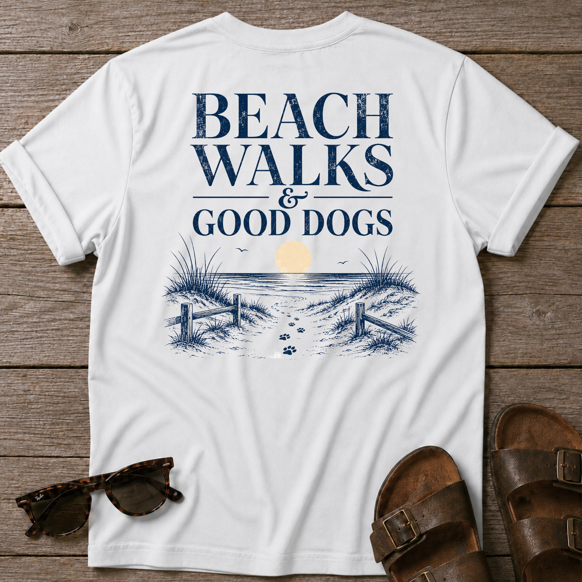 Beach Walks Good Dogs BACK DESIGN T-Shirt