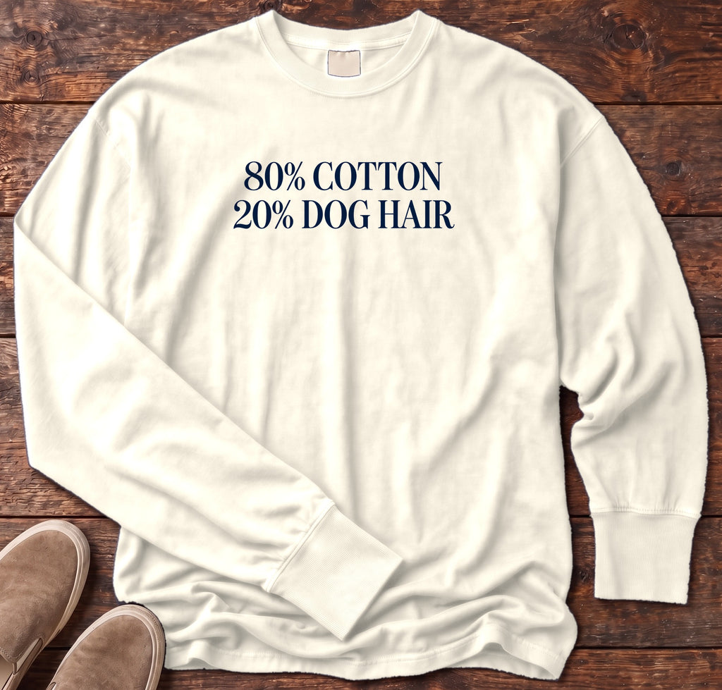 80% Cotton 20% Dog Hair Long Sleeve Tee in Ivory, Salty Paws Comfort Colors Long Sleeve Tee, front design flat lay