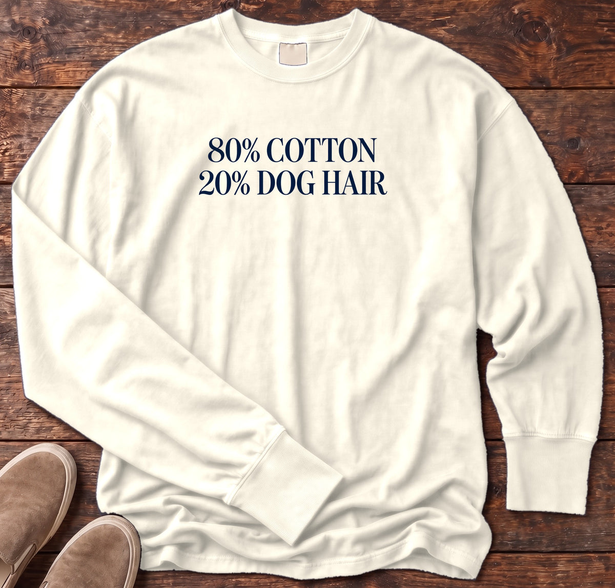 80% Cotton 20% Dog Hair Long Sleeve Tee in Ivory, Salty Paws Comfort Colors Long Sleeve Tee, front design flat lay