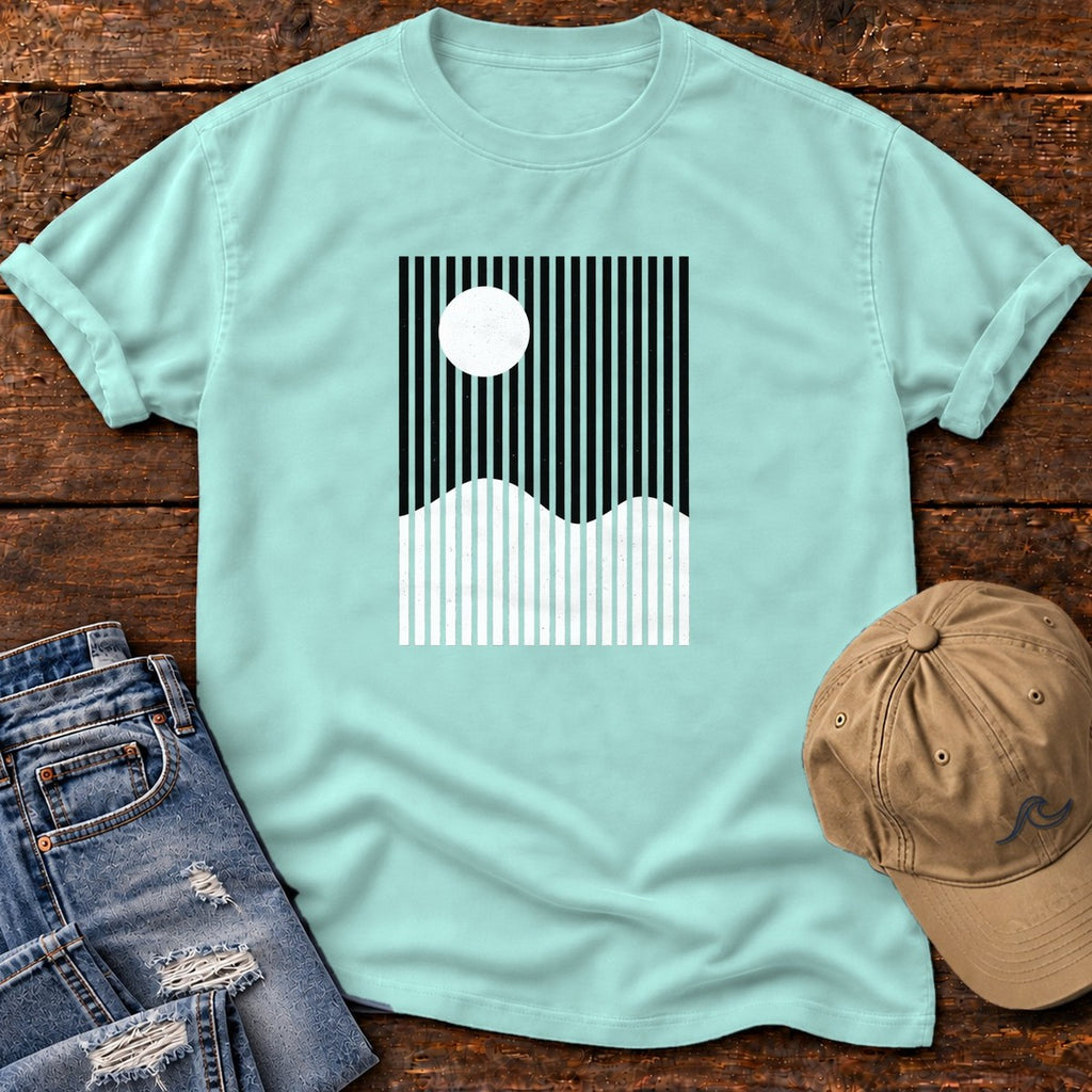 Ocean Sun Stripes T-Shirt in Chalky Mint, Salty Paws Comfort Colors T-Shirt, front design flat lay