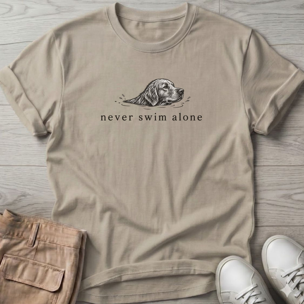 Never Swim Alone Golden Dog T-Shirt in Sand
