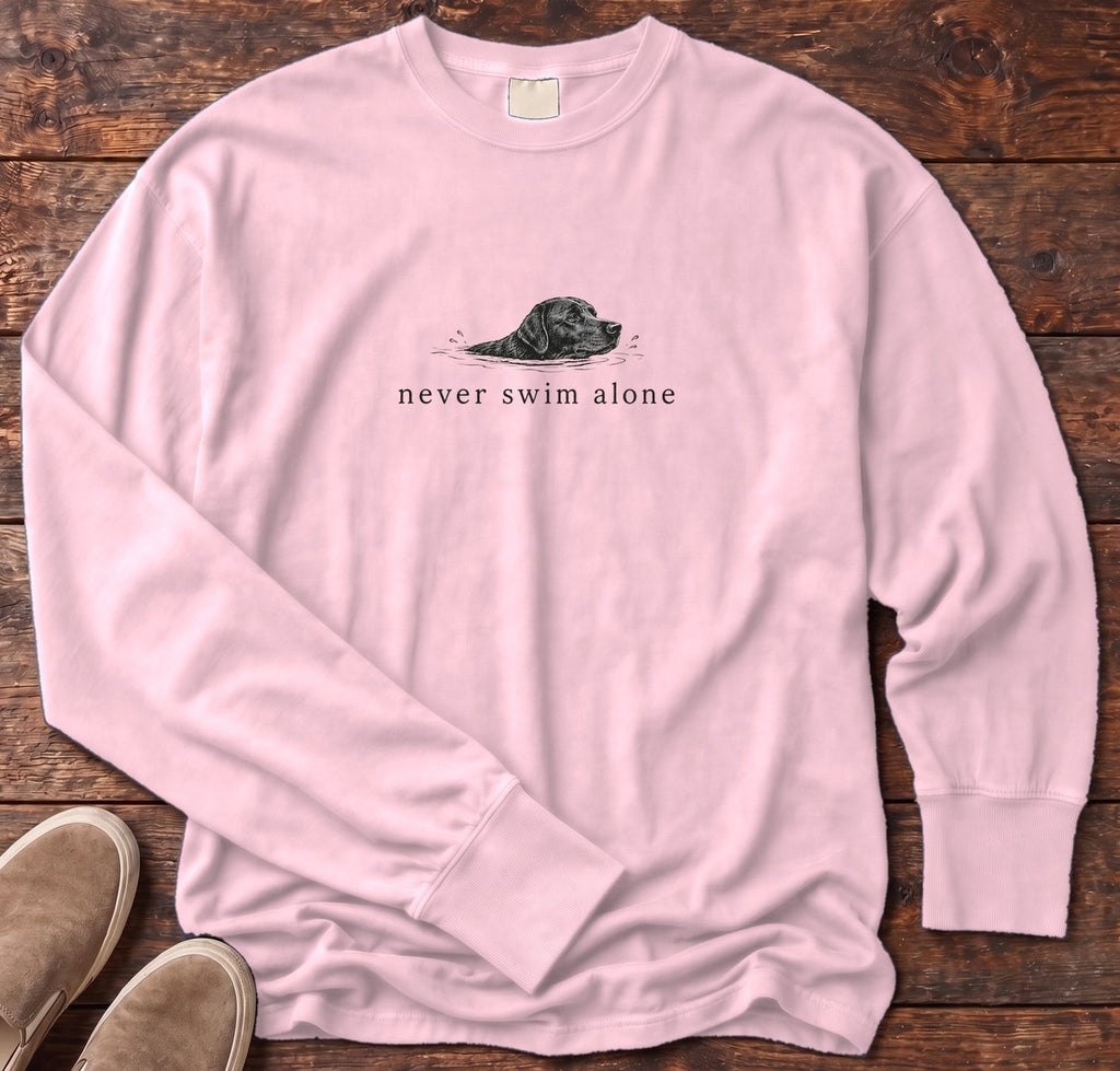 Never Swim Alone Lab Dog Long Sleeve Tee in Blossom, Salty Paws Comfort Colors long sleeve tee