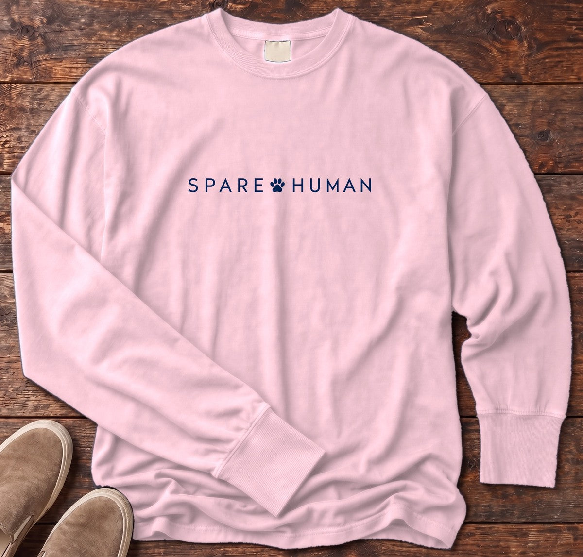 Spare Human Long Sleeve Tee in Blossom, Salty Paws Comfort Colors Long Sleeve Tee, front design flat lay