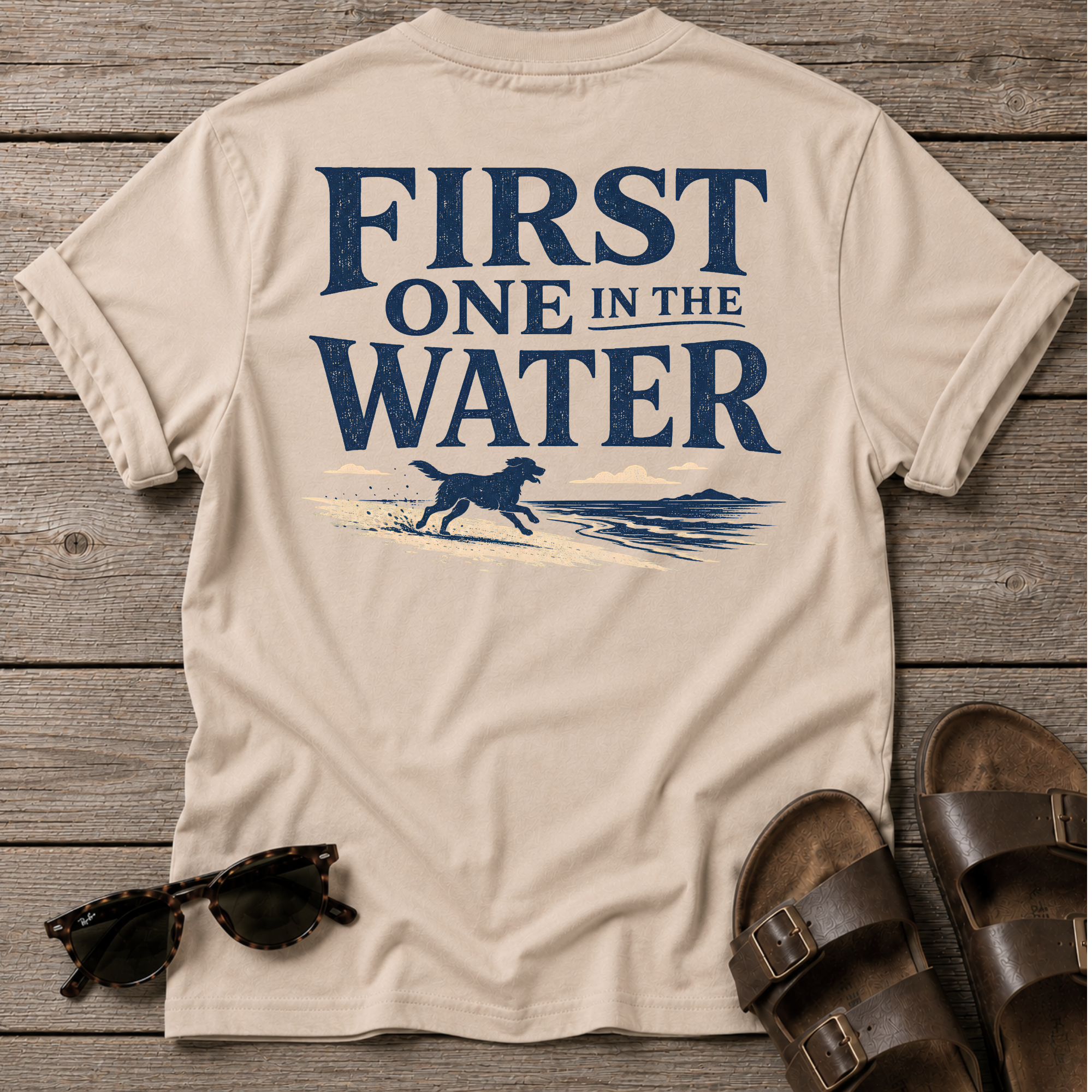 First One in the Water Dog BACK DESIGN T-Shirt
