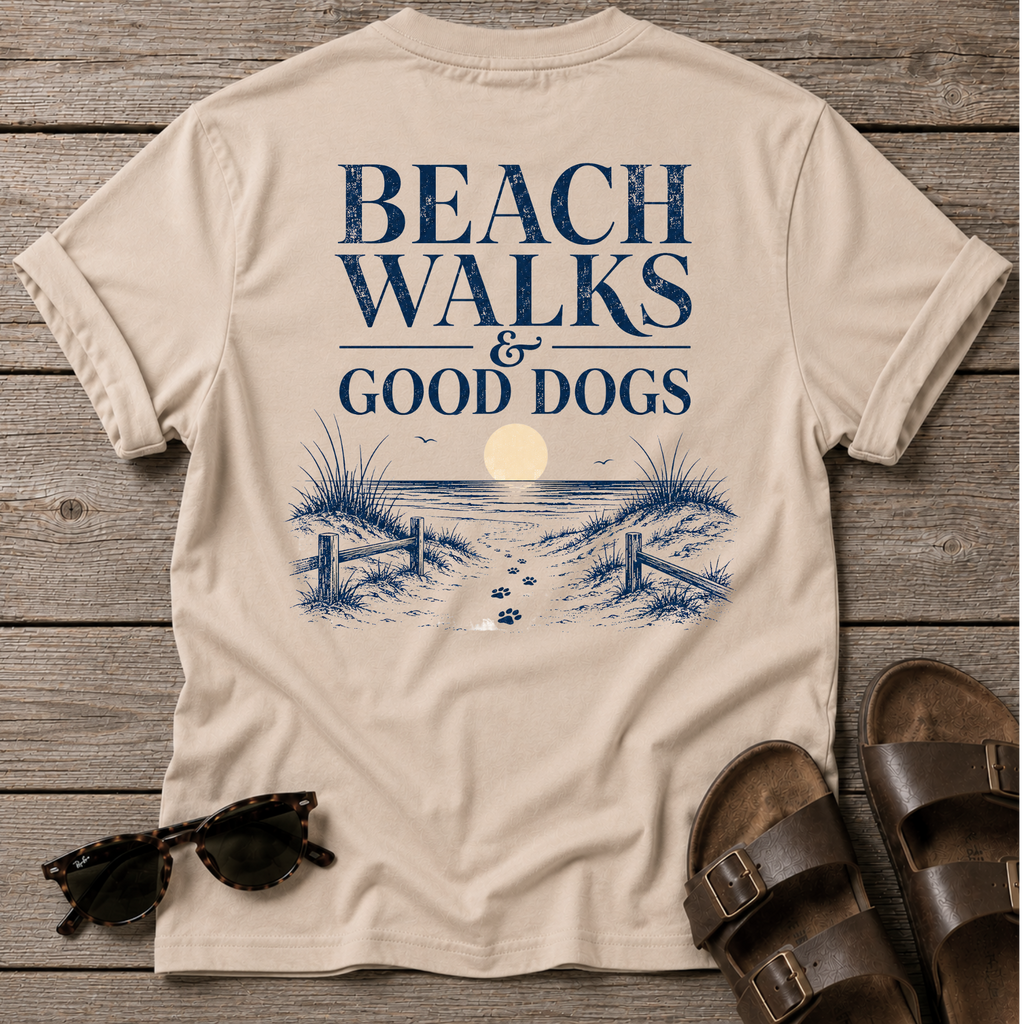 Beach Walks Good Dogs BACK DESIGN T-Shirt