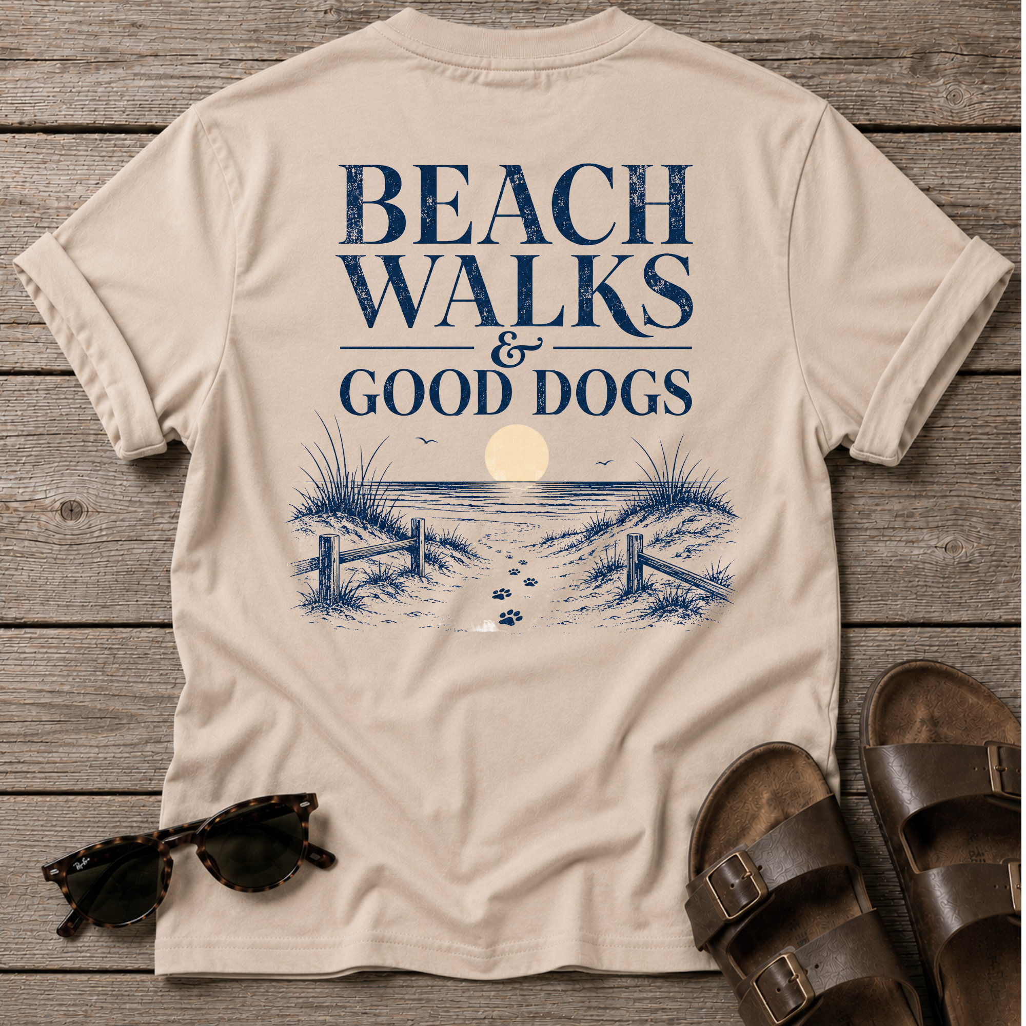 Beach Walks Good Dogs BACK DESIGN T-Shirt