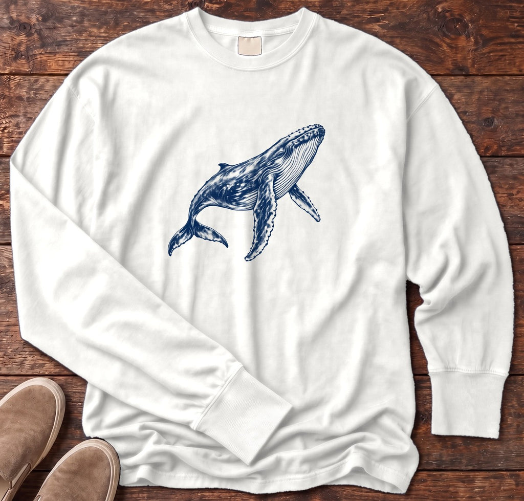 Humpback Whale Long Sleeve Tee in White, Salty Paws Comfort Colors long sleeve tee