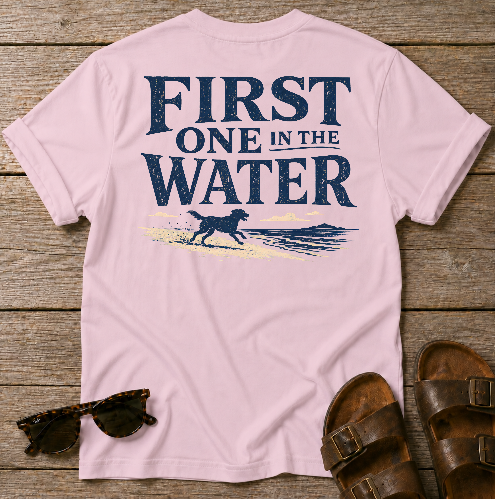 First One in the Water Dog BACK DESIGN T-Shirt