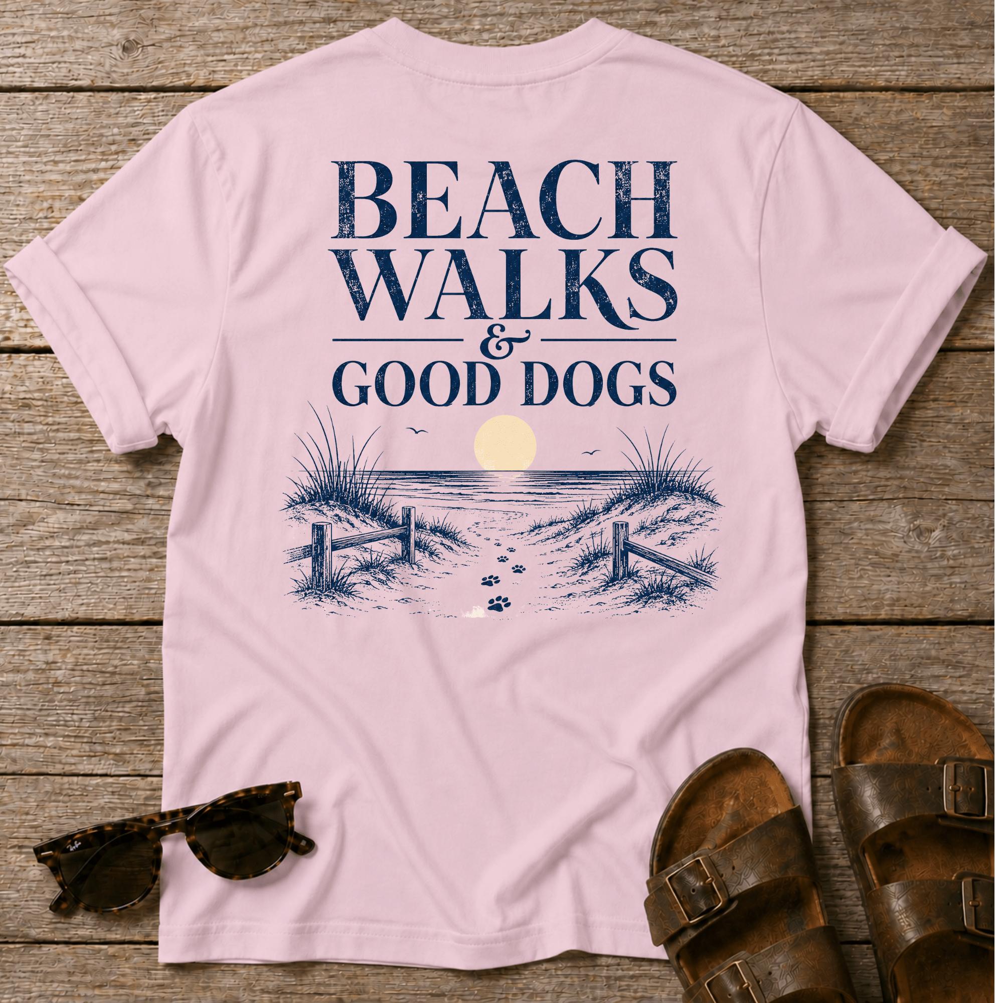 Beach Walks Good Dogs BACK DESIGN T-Shirt