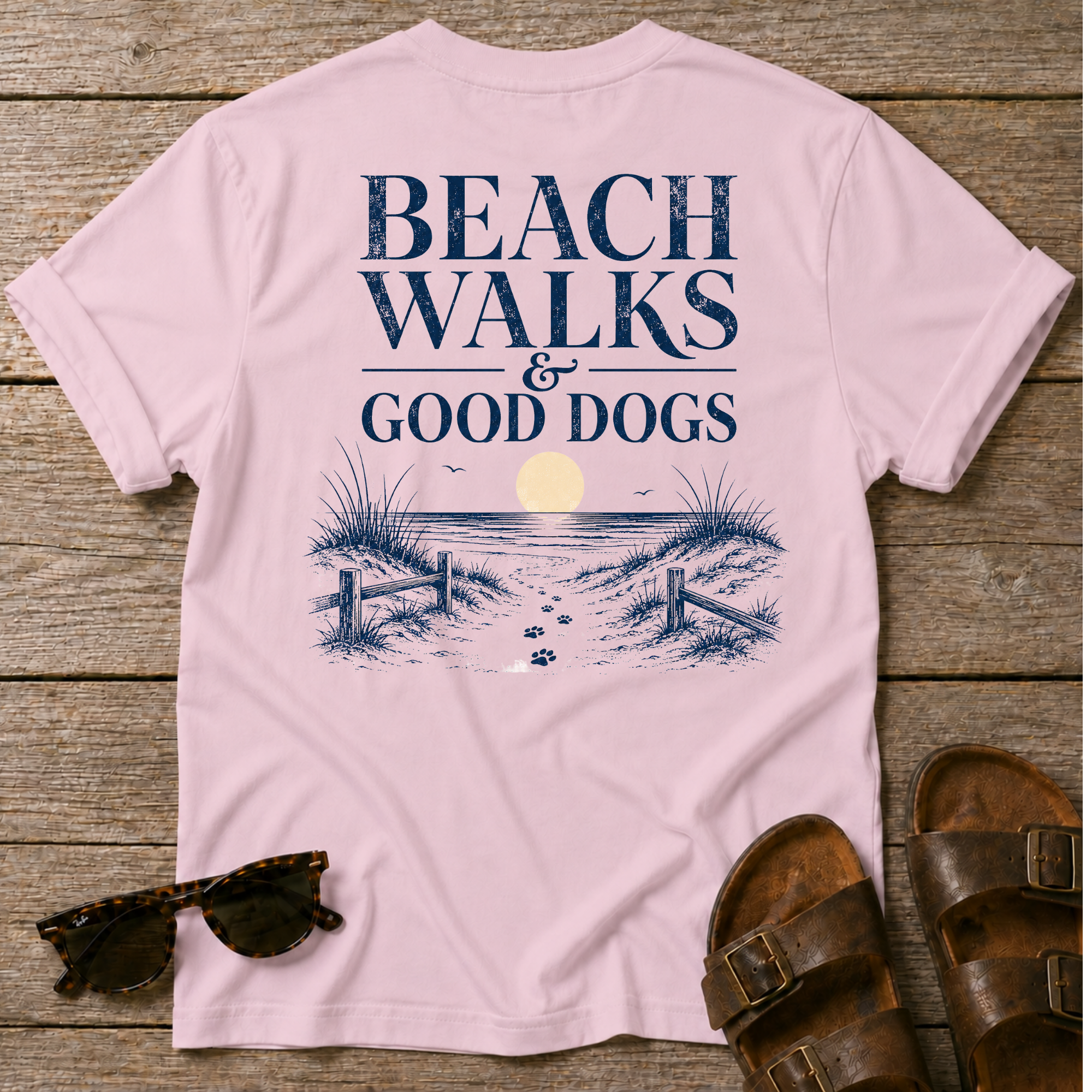Beach Walks Good Dogs BACK DESIGN T-Shirt