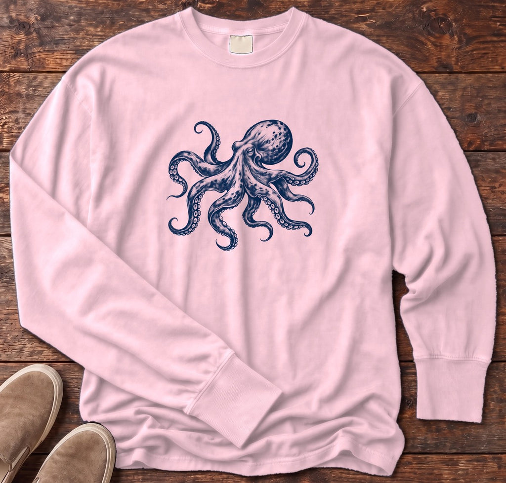 Octopus Long Sleeve Tee in Blossom, Salty Paws Comfort Colors long sleeve tee