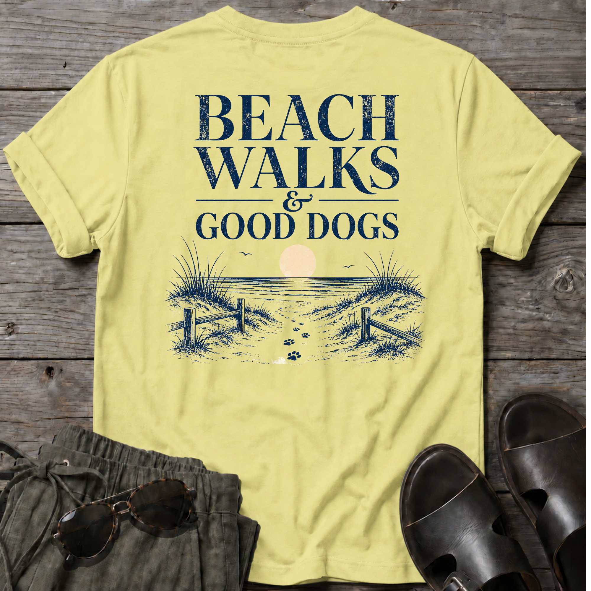 Beach Walks Good Dogs BACK DESIGN T-Shirt