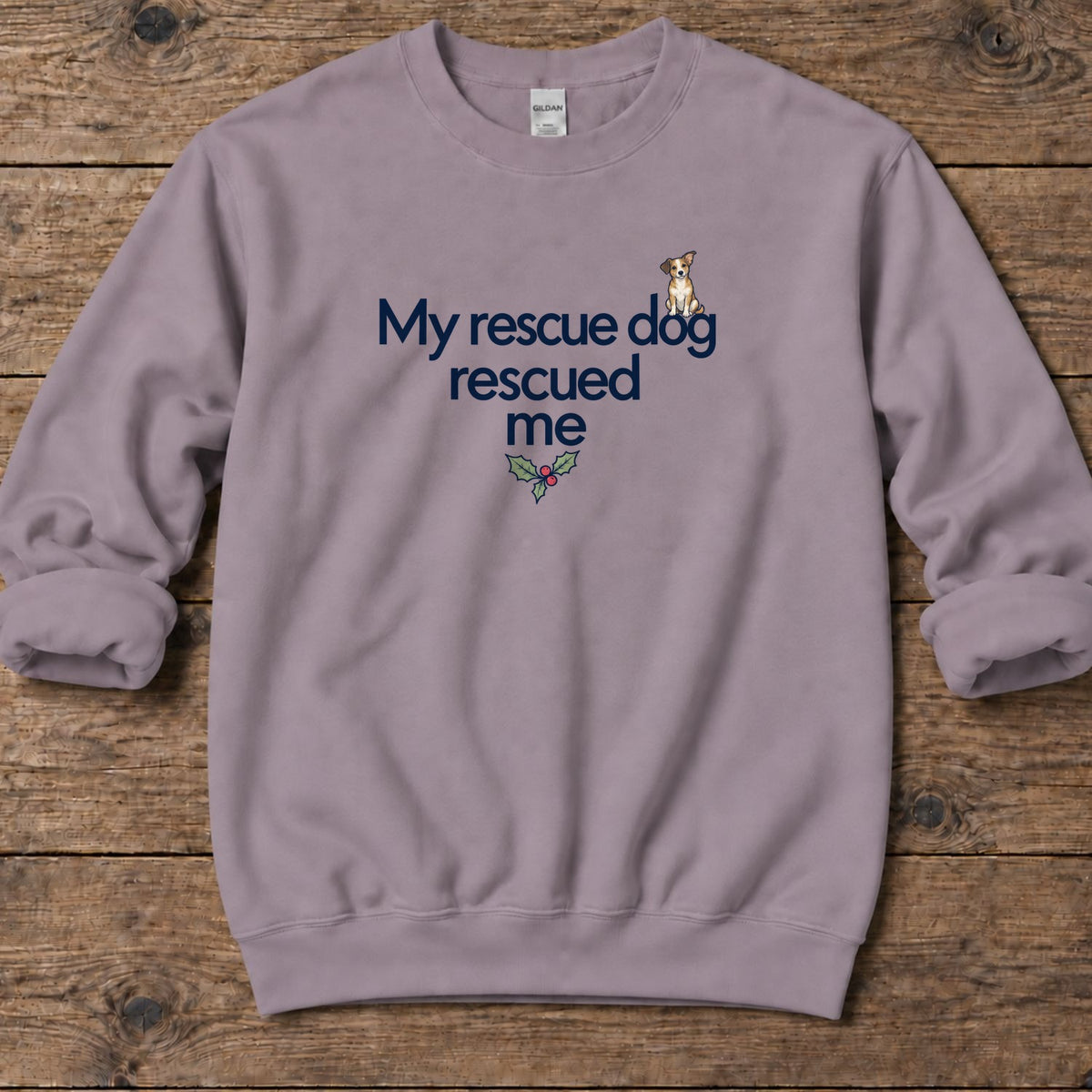 My Rescue Dog Rescued Me Holly Midweight Sweatshirt in Paragon, Salty Paws Midweight Sweatshirt, front design flat lay