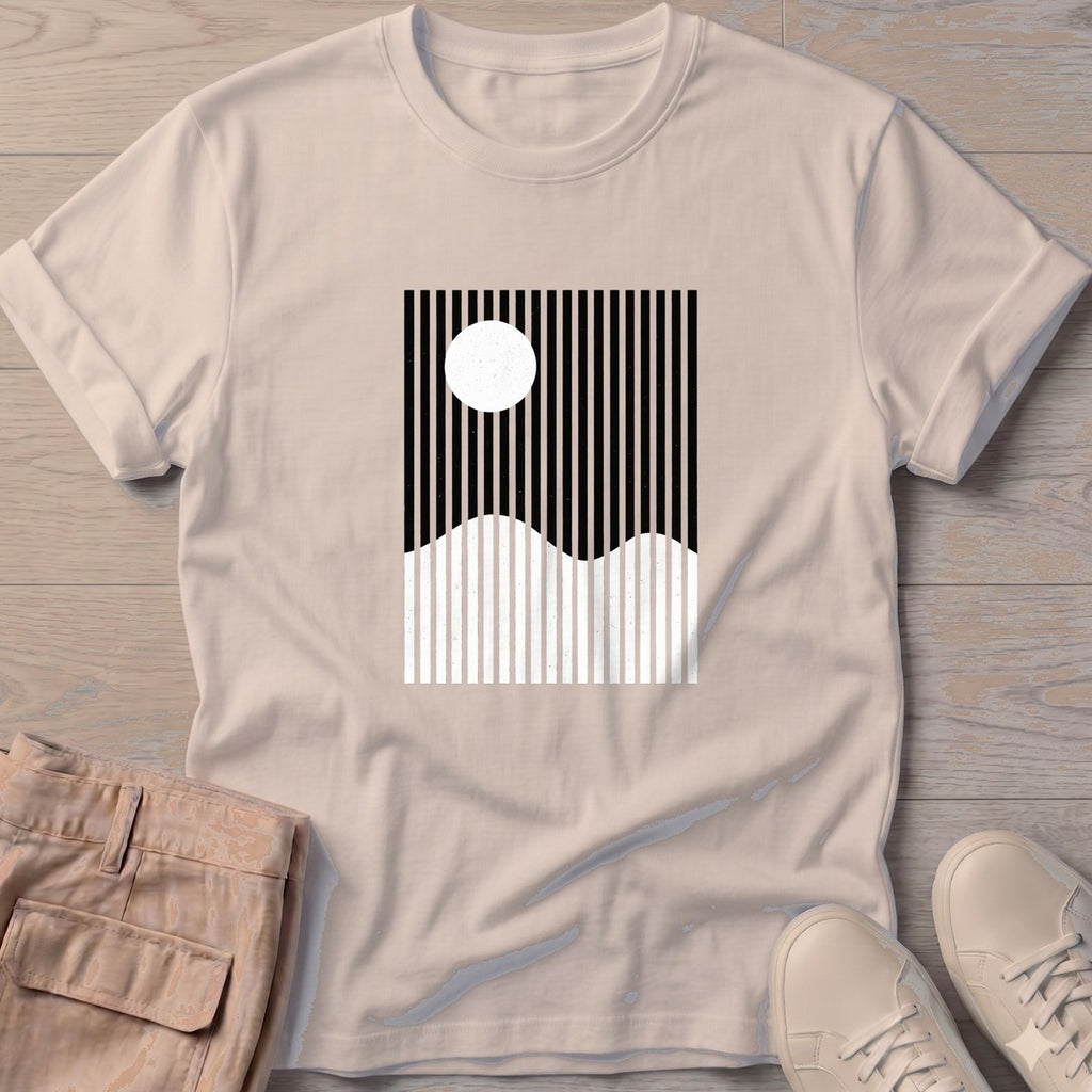Ocean Sun Stripes T-Shirt in Sand, Salty Paws T-Shirt, front design flat lay