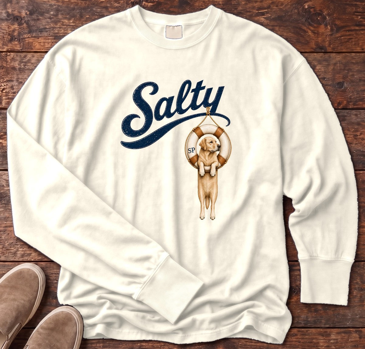 Salty Golden Tube Long Sleeve Tee Comfort Colors in Ivory, Salty Paws Comfort Colors long sleeve tee
